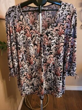 Ava James Plus Women's  Top - Black, Grey and Pink Floral Design